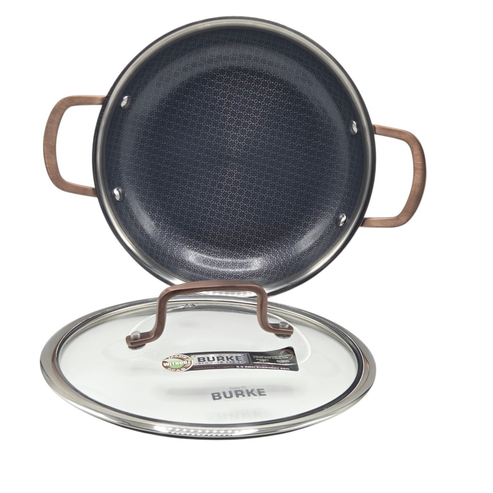 David Burke 9.5in Ceramic Hybrid Everyday Pan w/ Lid Nonstick Cookware PFAS Free